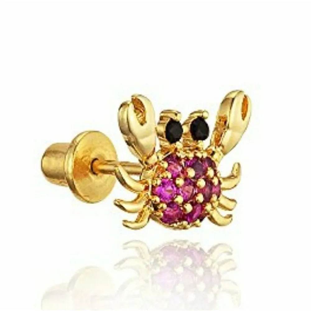 呂Kids stud Earrings 14k gold plated Crab!.